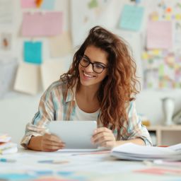 Estudiante concentrado estudiando con apuntes sobre la mesa